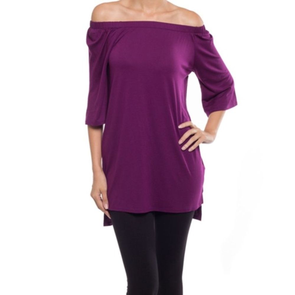 Coveted Clothing Purple Off­-Shoulder Tunic-S